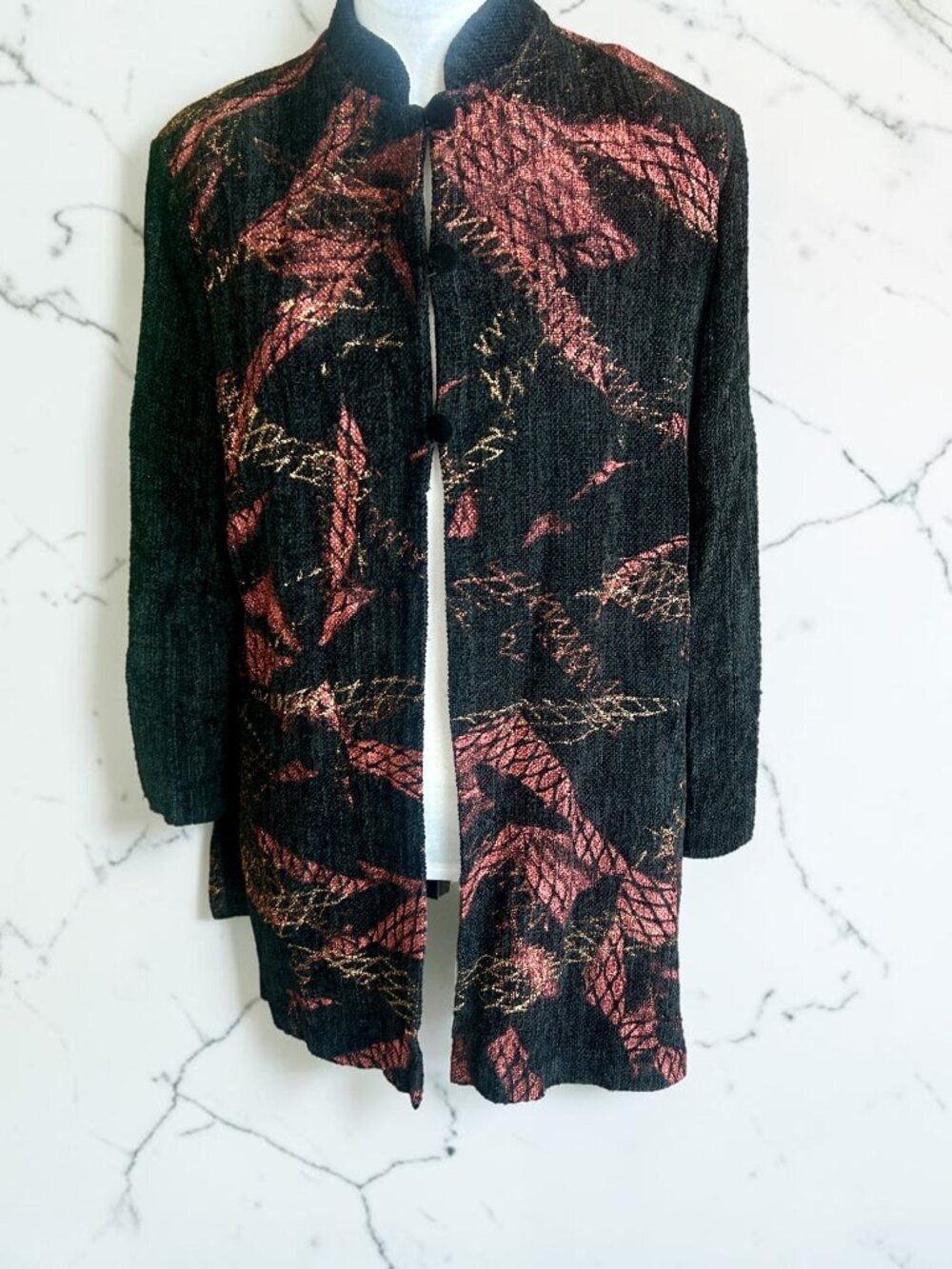 Panache Handwoven Vintage Black Painted Textile Jacket Size Medium